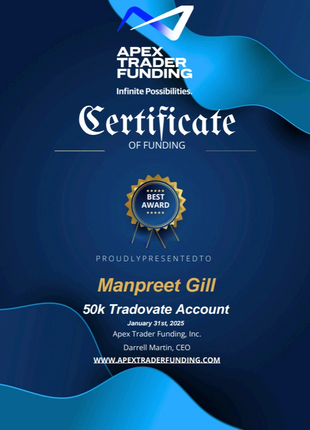 Apex Trader Funding Certificate of Funding